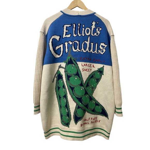 Anthropologie Maeve Veggie Motif Graphic Cardigan Sweater Size M Wool Cotton NEW - Picture 1 of 7